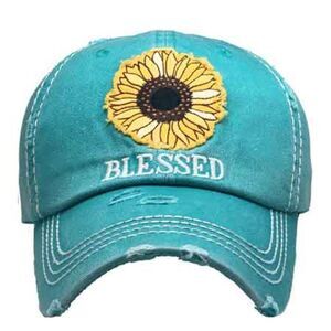 2/$30 Ladies Teal Flower Blessed Baseball Cap